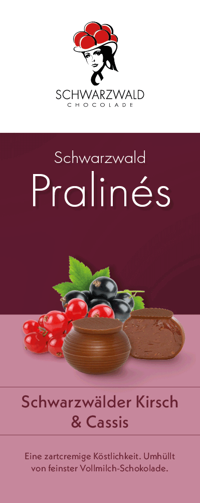 Schwarzwald Chocolade, Pralines, Schwarzwälder Kirsch und Cassis 0,110 kg
