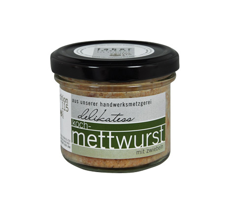 Delikatess Kochmettwurst mit Zwiebeln, Faber Feinkost 0,1 kg